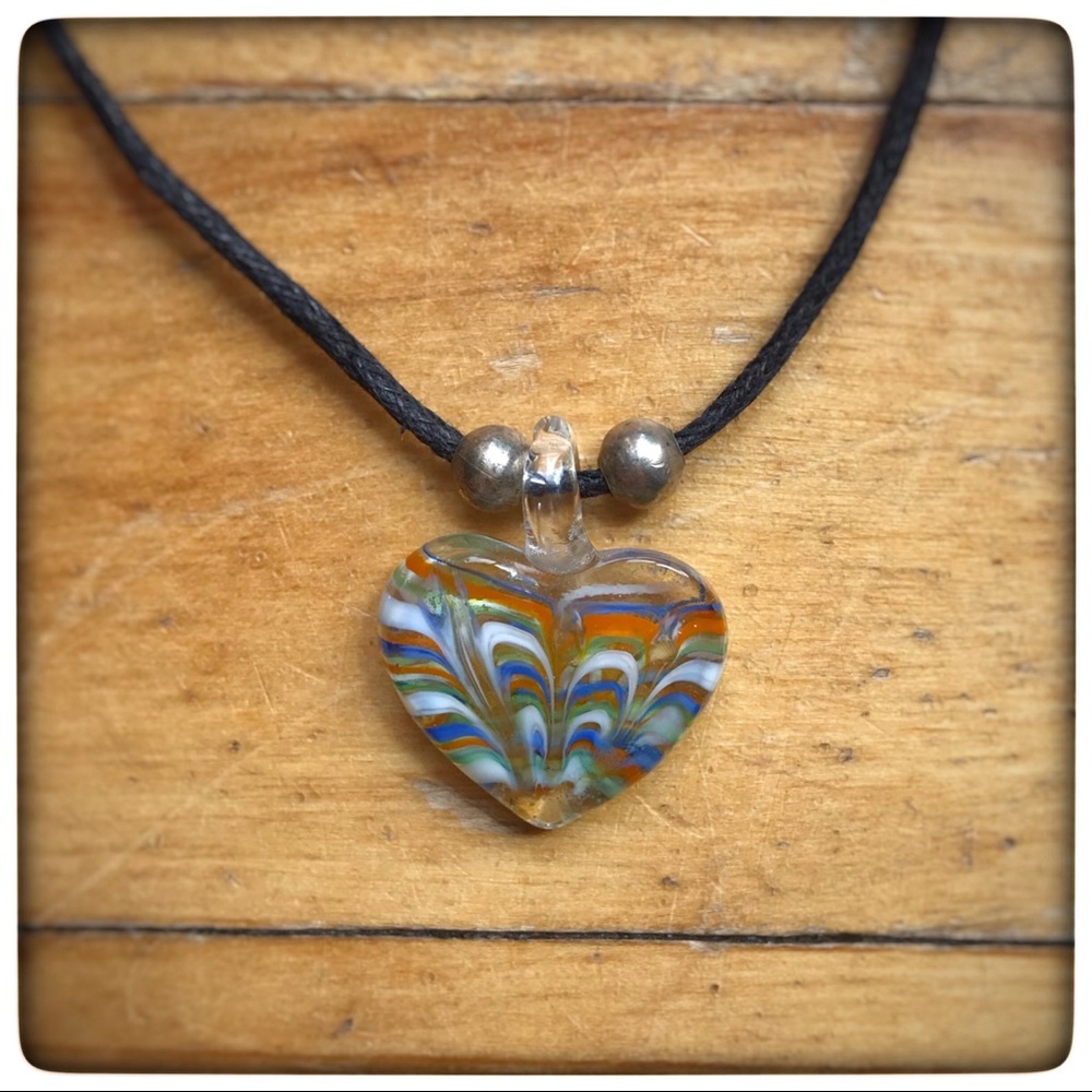 ❣️Beautiful glass heart necklace art glass rainbow